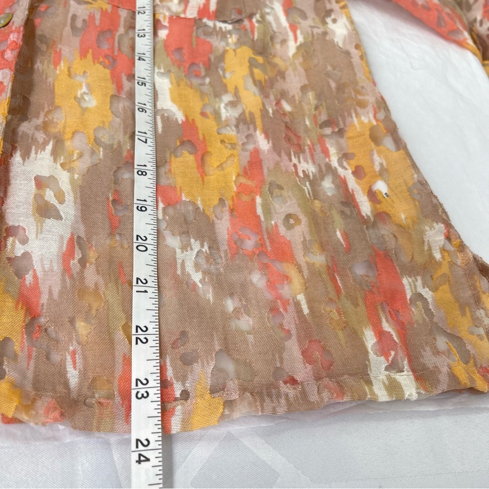 Ruby Rd. Abstract Earthy Watercolor Sheer Button Up Blouse Size 8 - Picture 13 of 14
